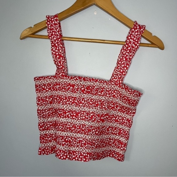 French Connection Smocked Hibiscus Multi Red Organic Cotton Tank Top Sz 6 NWT - Picture 11 of 16